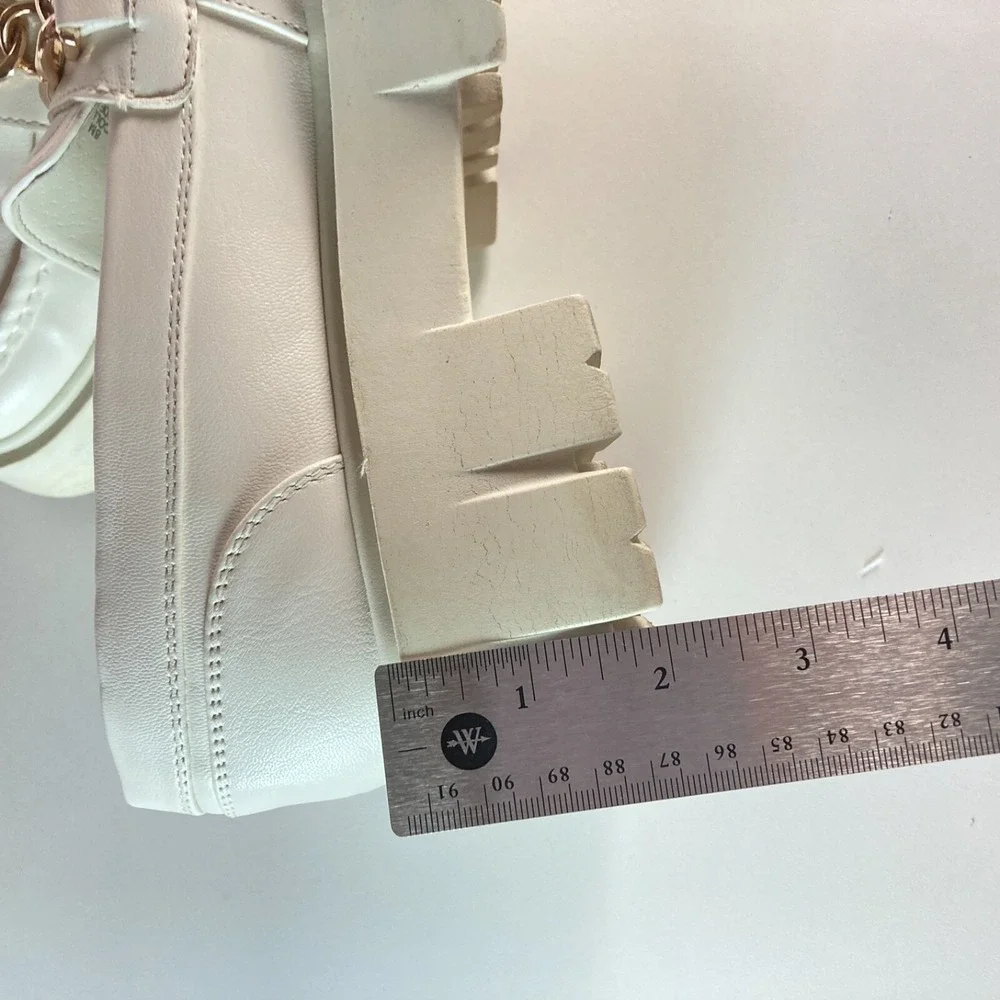 Y2k Guess Chunky Platform Loafer White Gold Buckle GBG Logo Heel Shoe Womens 8